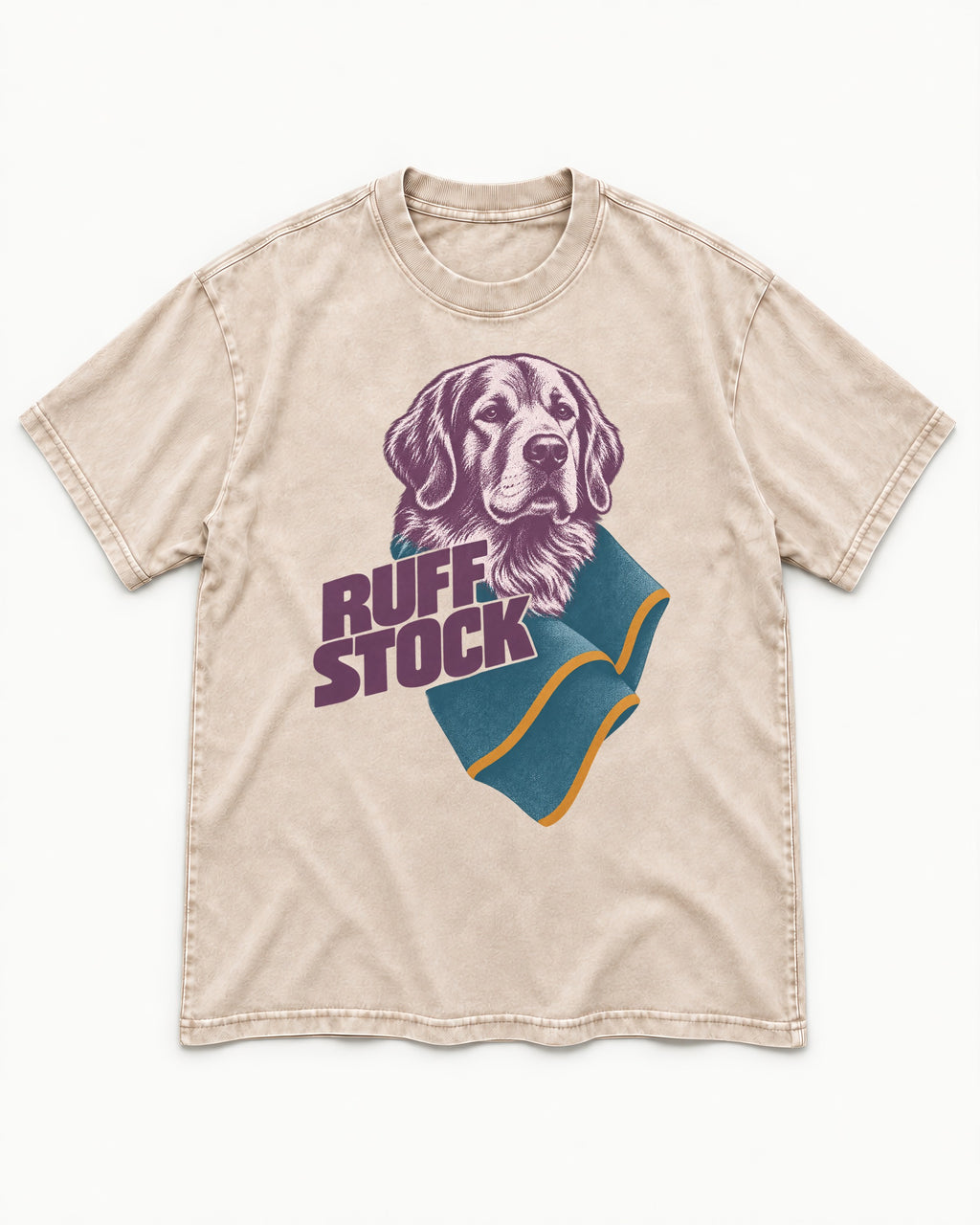 Golden Retriever Ruff Stock Washed Tee in Apricot, flat lay product photo