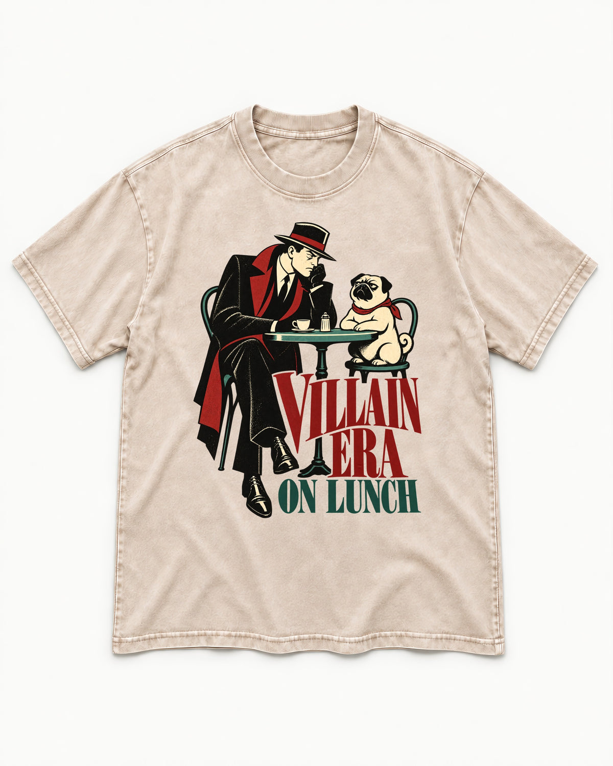 Pug Villain Era Washed Tee in Apricot, flat lay product photo