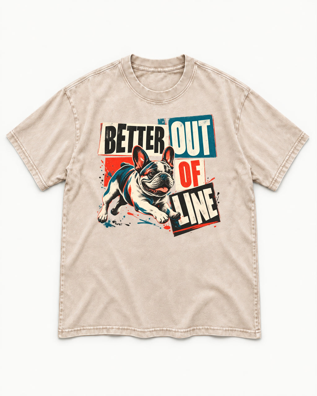Frenchie Better Out of Line Running Graphic Washed Tee in Apricot, flat lay product photo