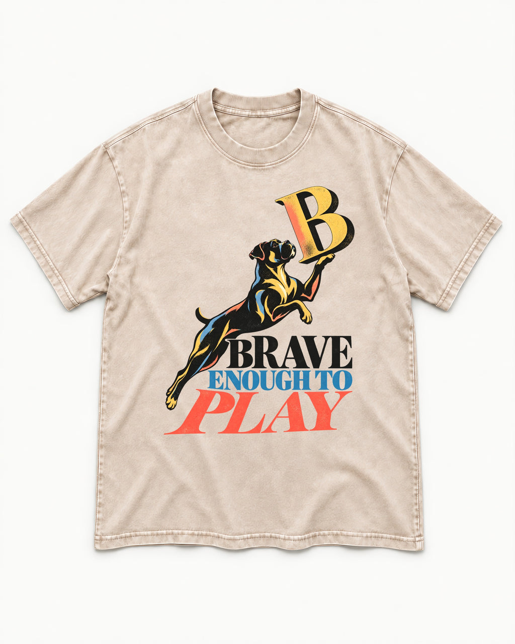 Boxer Brave Enough to Play Washed Tee in Apricot, flat lay product photo