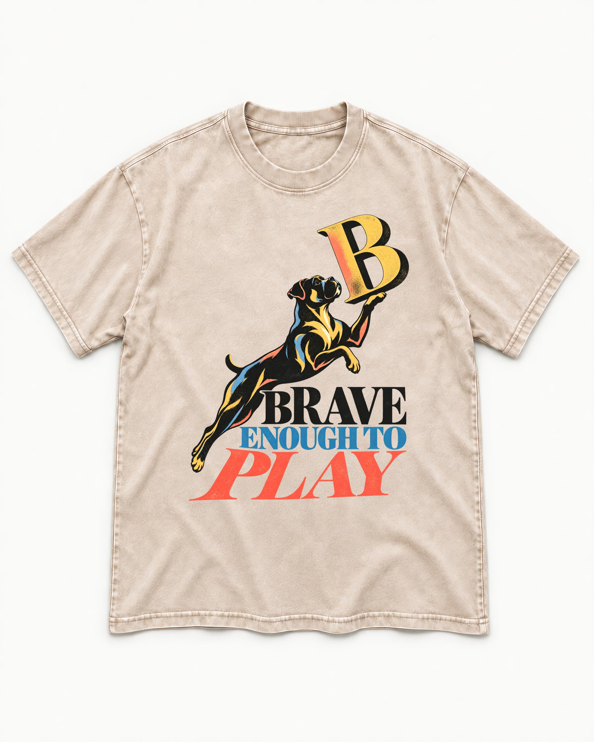 Boxer Brave Enough to Play Washed Tee in Apricot, flat lay product photo