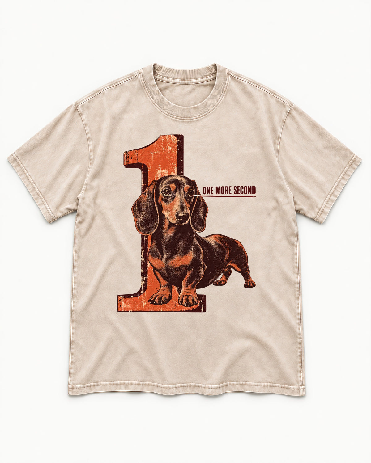 One More Second Dachshund Washed Tee in Apricot, flat lay product photo