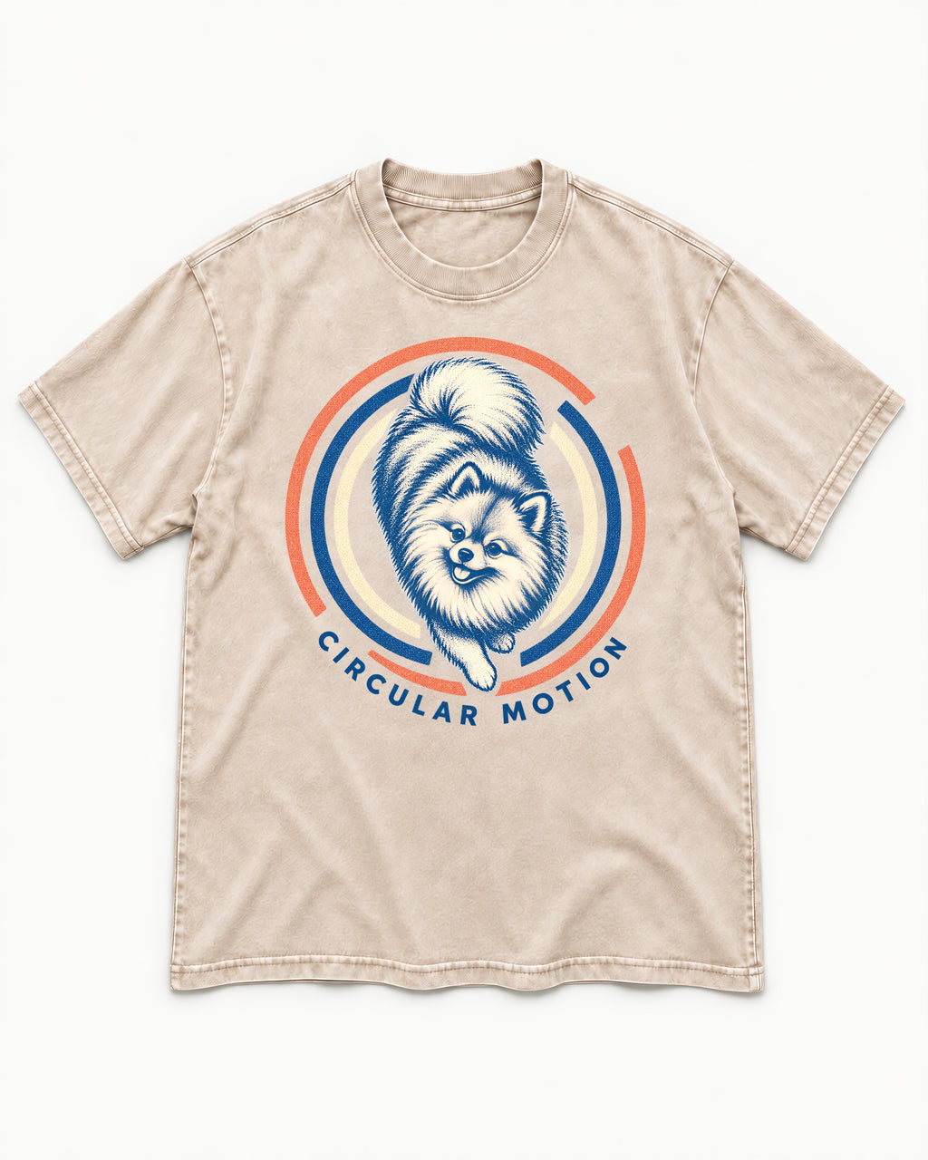 Pomeranian Circular Motion Washed Tee in Apricot, flat lay product photo