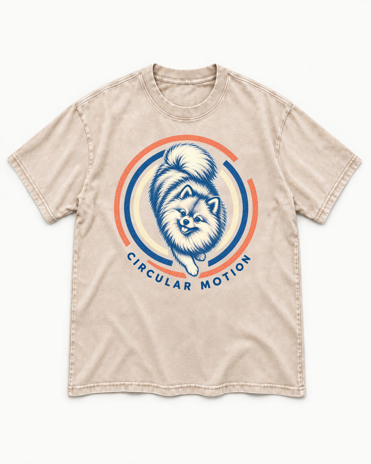 Pomeranian Circular Motion Washed Tee in Apricot, flat lay product photo