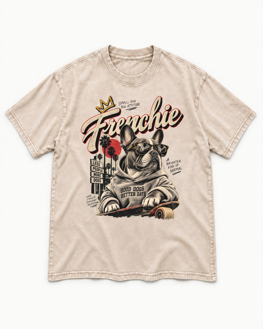 Frenchie Better Days Washed Tee in Apricot, flat lay product photo