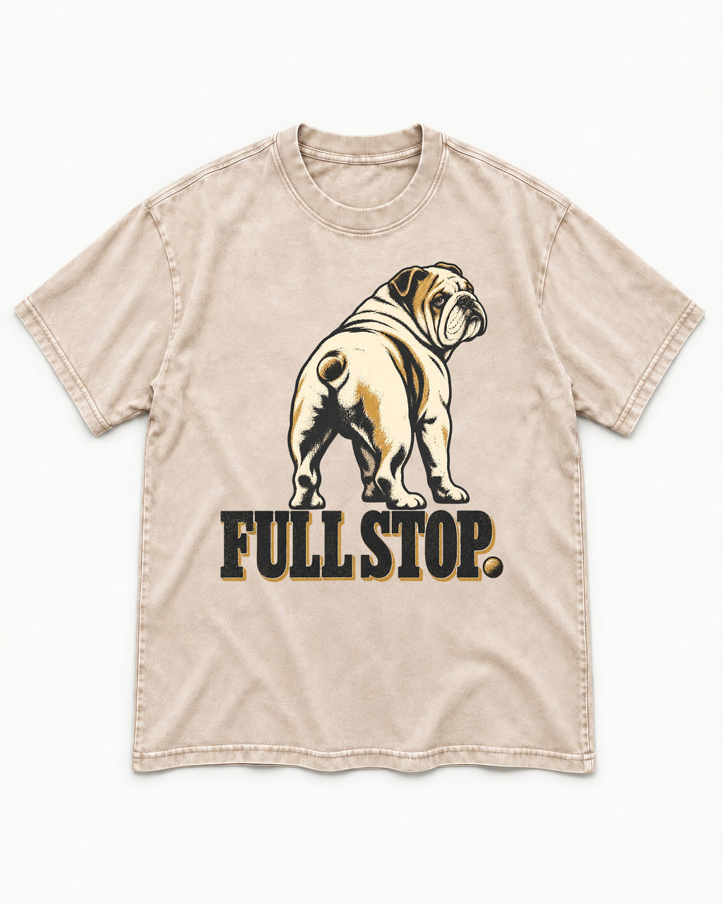 English Bulldog Full Stop Washed Tee in Apricot, flat lay product photo