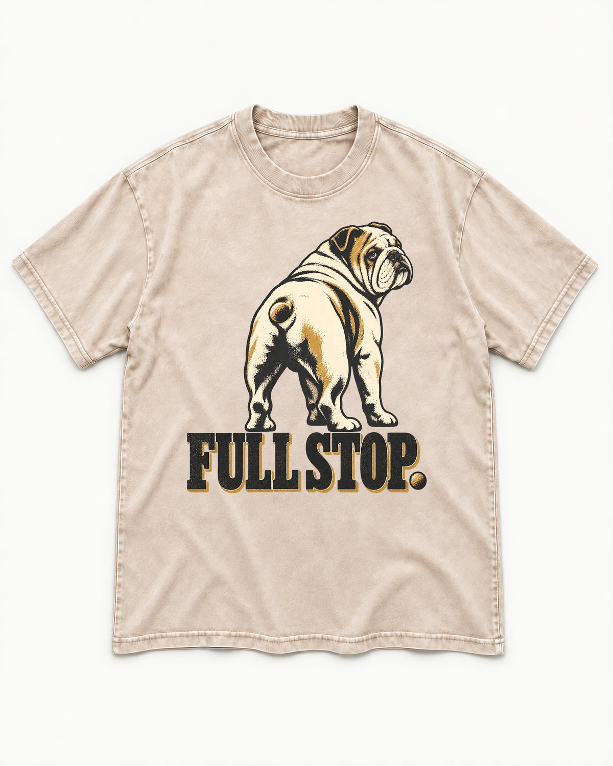 English Bulldog Full Stop Washed Tee in Apricot, flat lay product photo