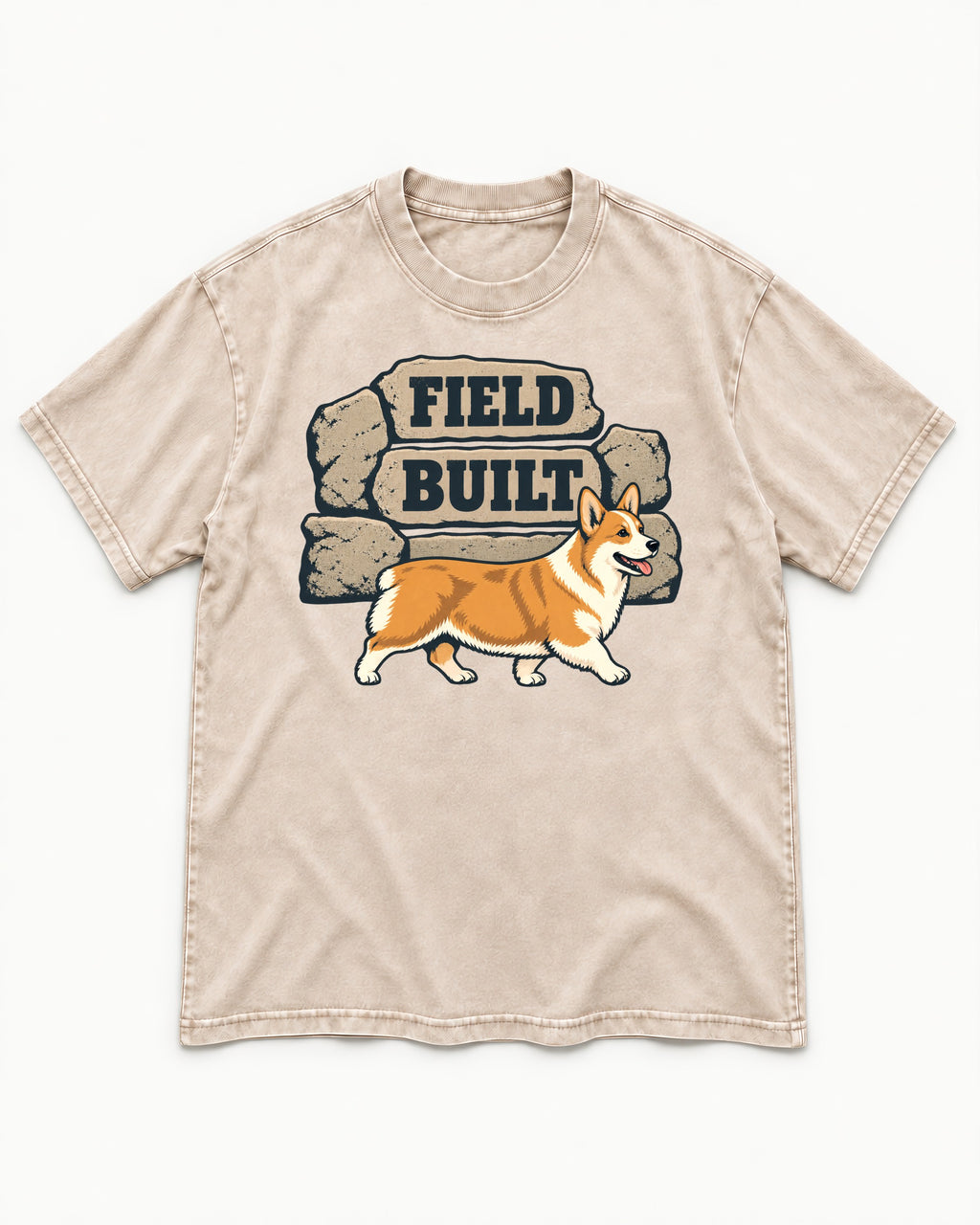 Field Built Corgi Washed Tee in Apricot, flat lay product photo