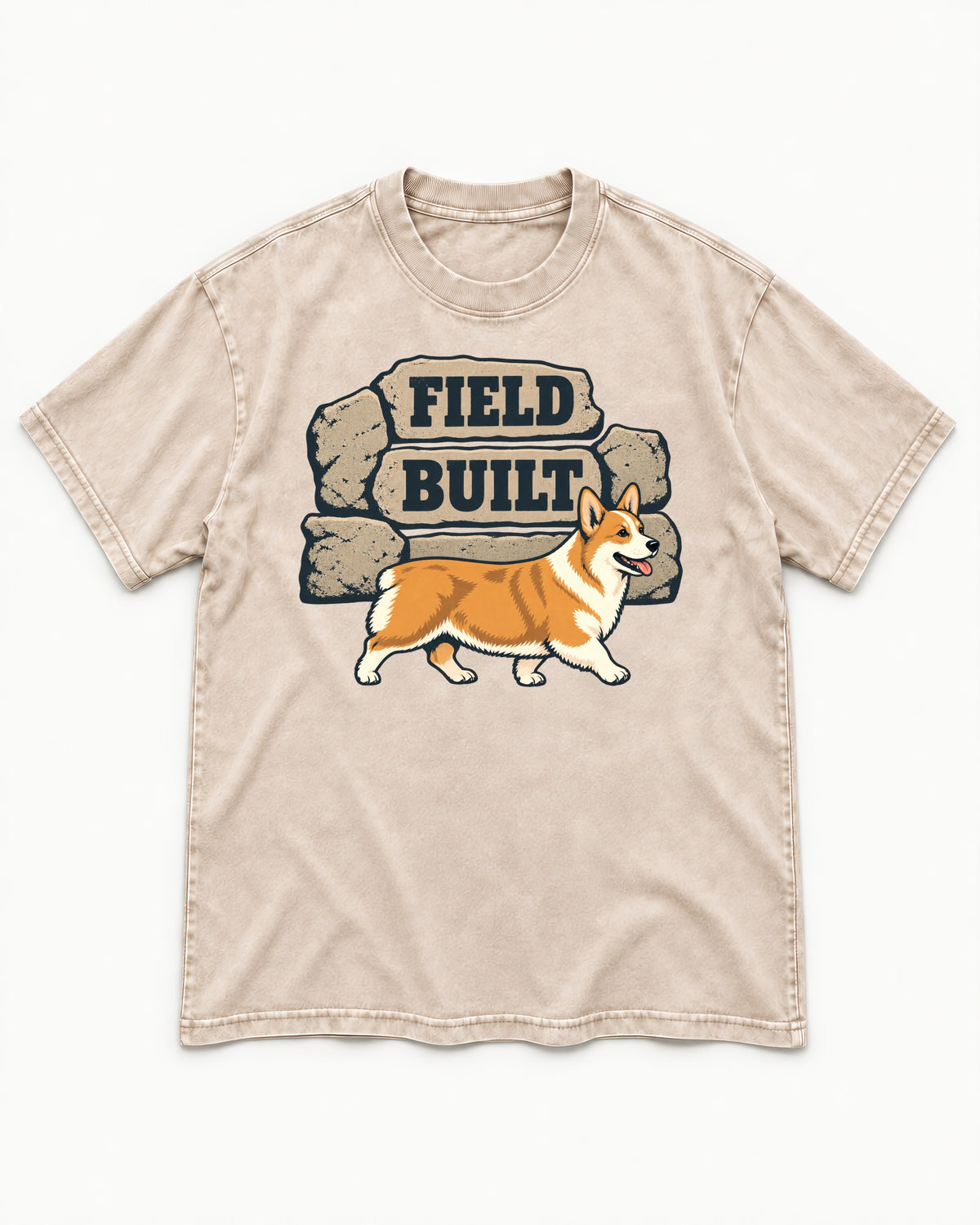 Field Built Corgi Washed Tee in Apricot, flat lay product photo