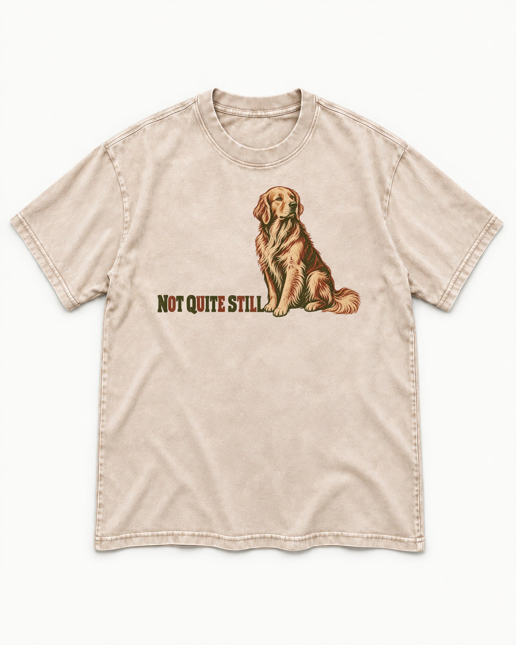 Golden Retriever Not Quite Still Washed Tee in Apricot, flat lay product photo