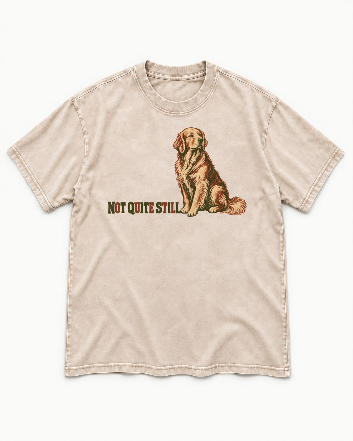 Golden Retriever Not Quite Still Washed Tee in Apricot, flat lay product photo