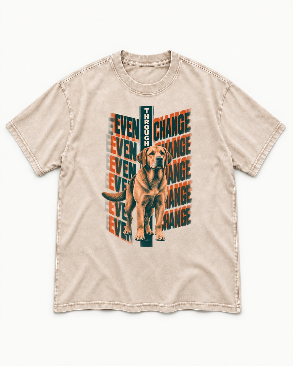 Labrador Retriever Even Through Change Repeated Poster Graphic Washed Tee in Apricot, flat lay product photo