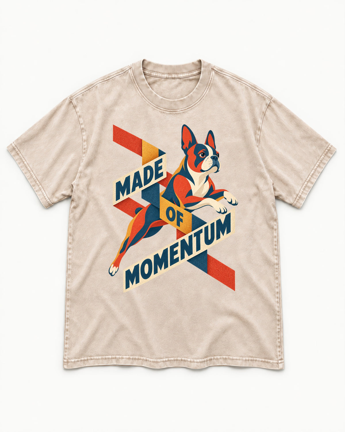 Made of Momentum Boston Terrier Washed Tee in Apricot, flat lay product photo