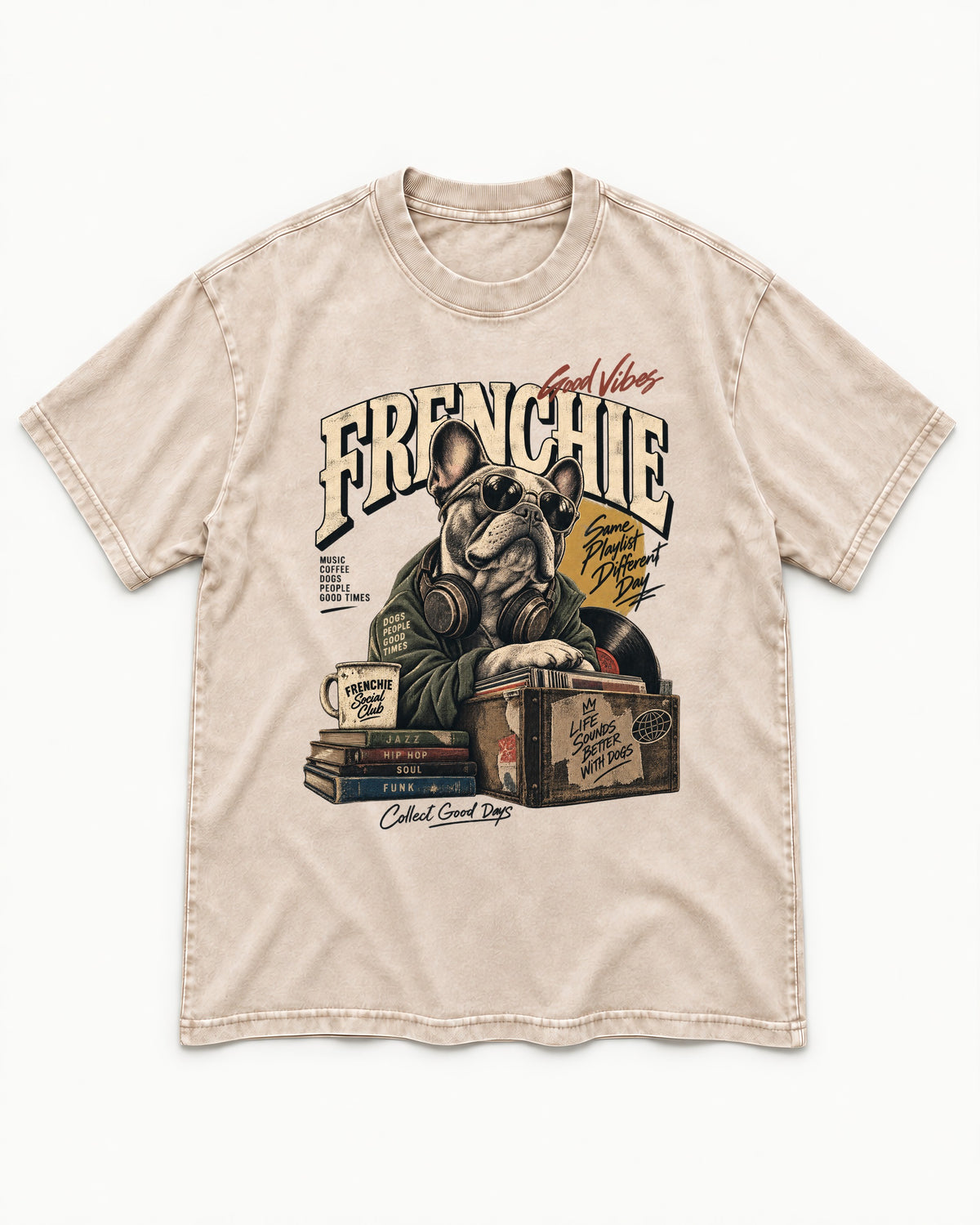 Frenchie Social Club Washed Tee in Apricot, flat lay product photo