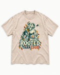 More Rooted Than Loud English Bulldog Washed Tee in Apricot, flat lay product photo