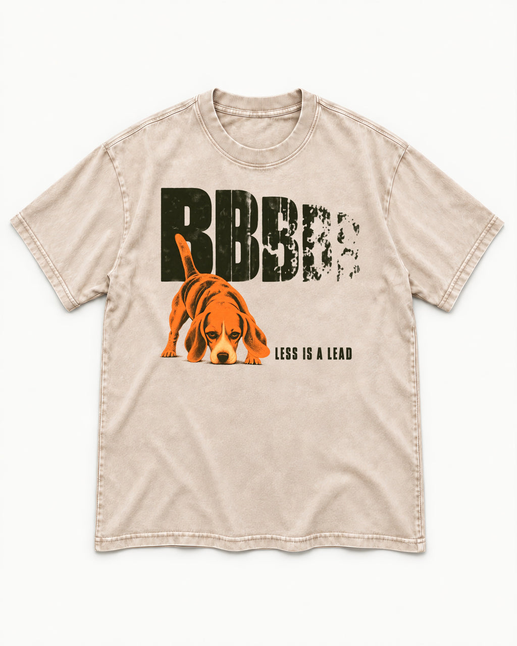 Less Is a Lead Beagle Washed Tee in Apricot, flat lay product photo