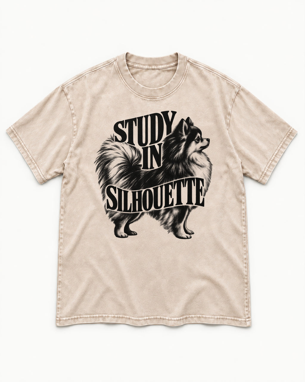 Pomeranian Study in Silhouette Washed Tee in Apricot, flat lay product photo