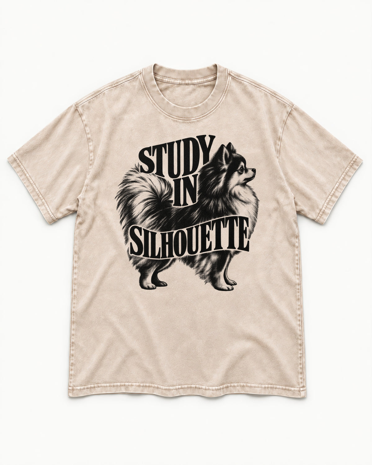 Pomeranian Study in Silhouette Washed Tee in Apricot, flat lay product photo