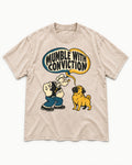 Pug Mumble with Conviction Washed Tee in Apricot, flat lay product photo