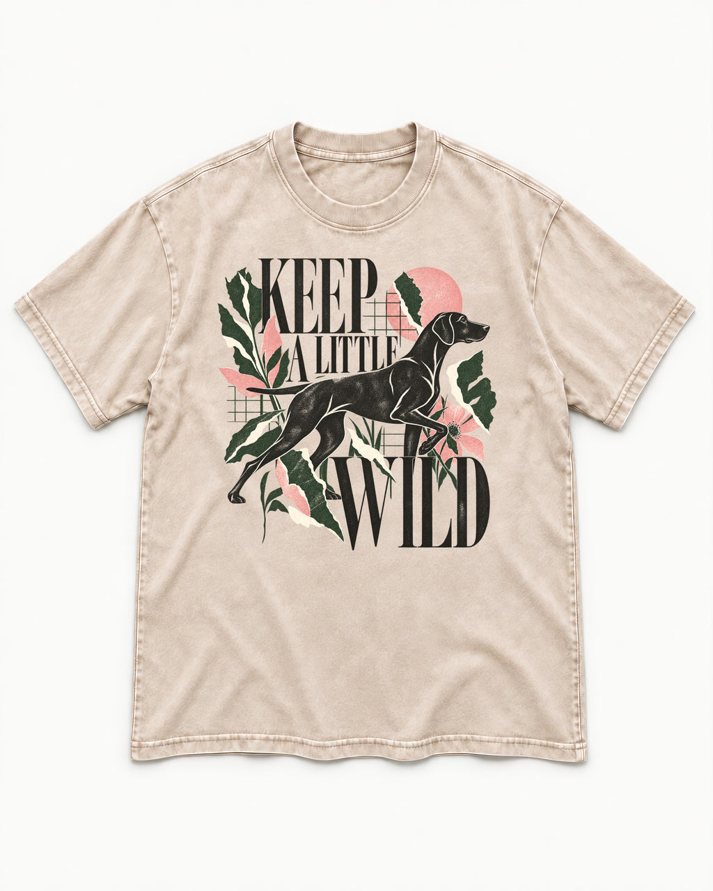 Keep a Little Wild German Shorthaired Pointer Washed Tee in Apricot, flat lay product photo