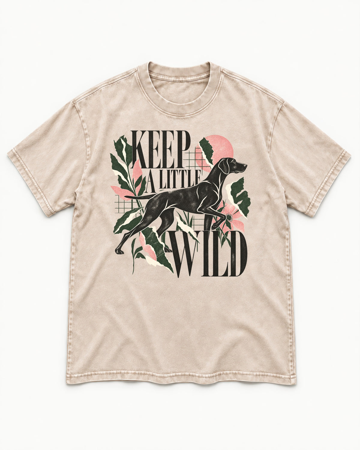 Keep a Little Wild German Shorthaired Pointer Washed Tee in Apricot, flat lay product photo