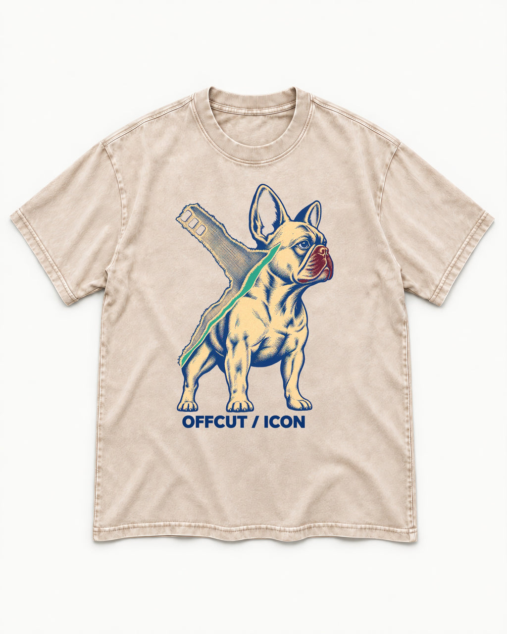 Offcut Frenchie Icon Washed Tee in Apricot, flat lay product photo