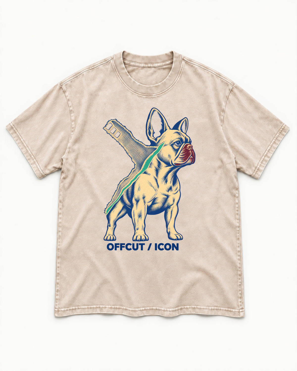 Offcut Frenchie Icon Washed Tee in Apricot, flat lay product photo