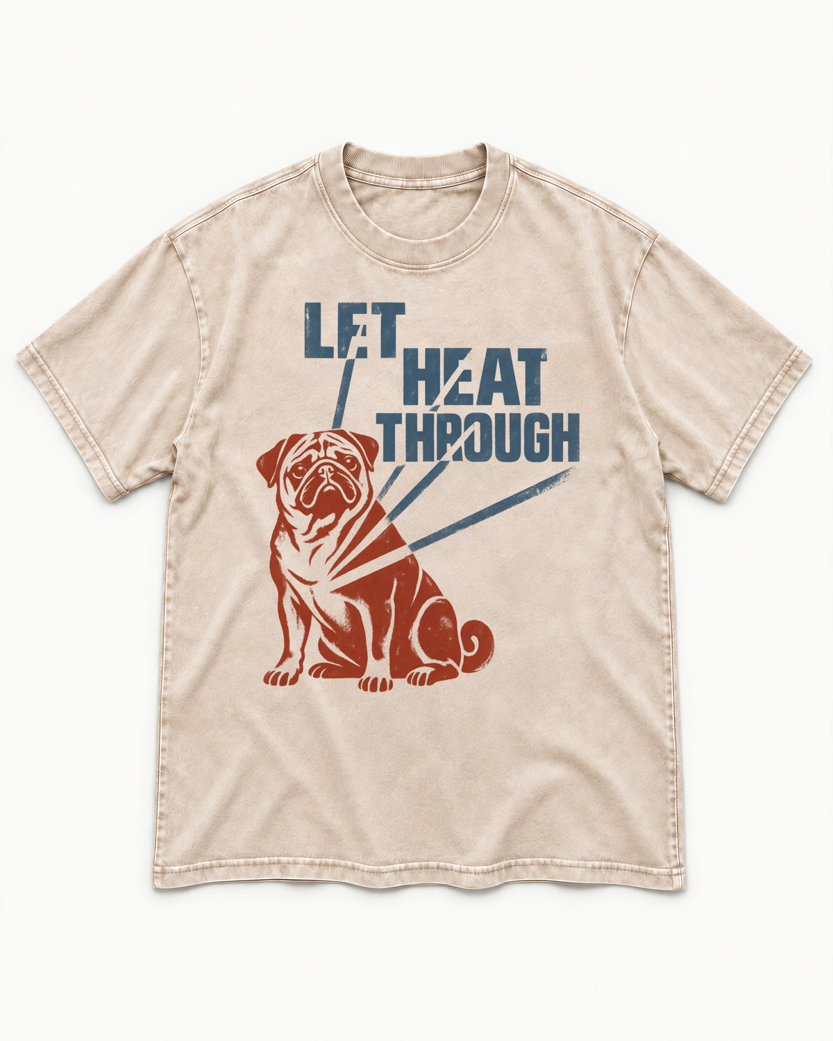 Let the Pug Through Washed Tee in Apricot, flat lay product photo