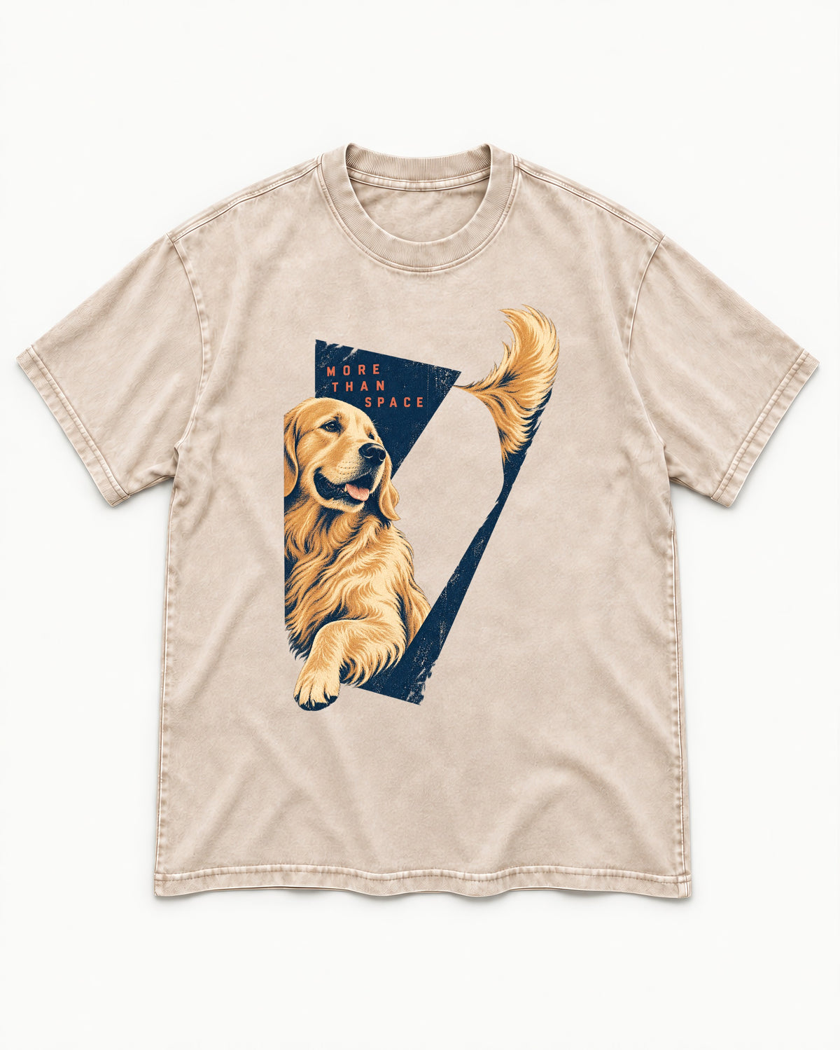 Golden Retriever More Than Space Washed Tee in Apricot, flat lay product photo