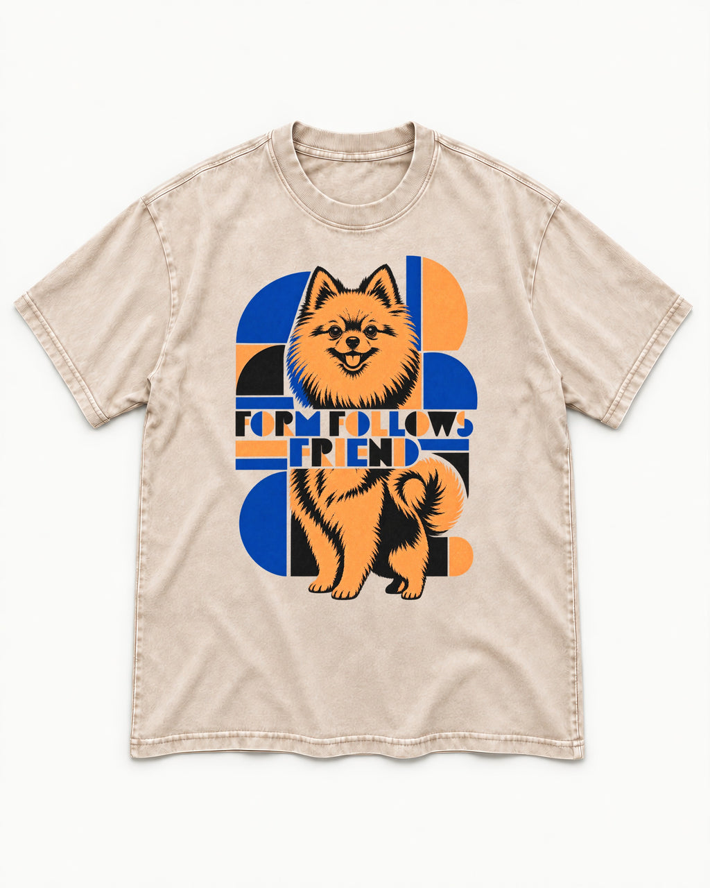 Form Follows Pomeranian Friend Washed Tee in Apricot, flat lay product photo