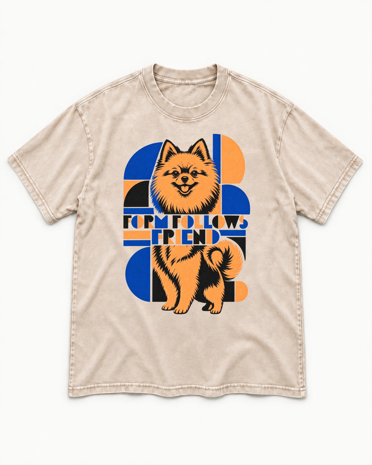 Form Follows Pomeranian Friend Washed Tee in Apricot, flat lay product photo