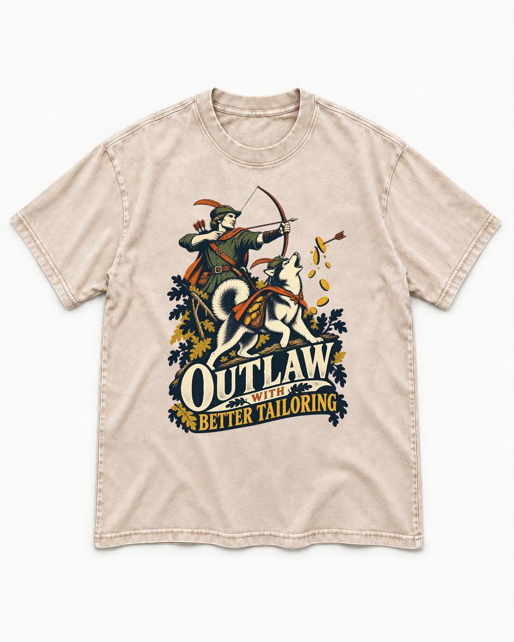 Husky Outlaw with Better Tailoring Washed Tee in Apricot, flat lay product photo