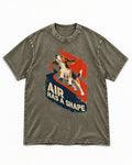 Air Has A Shape Beagle Jumping Graphic Washed Tee in Army Green, flat lay product photo