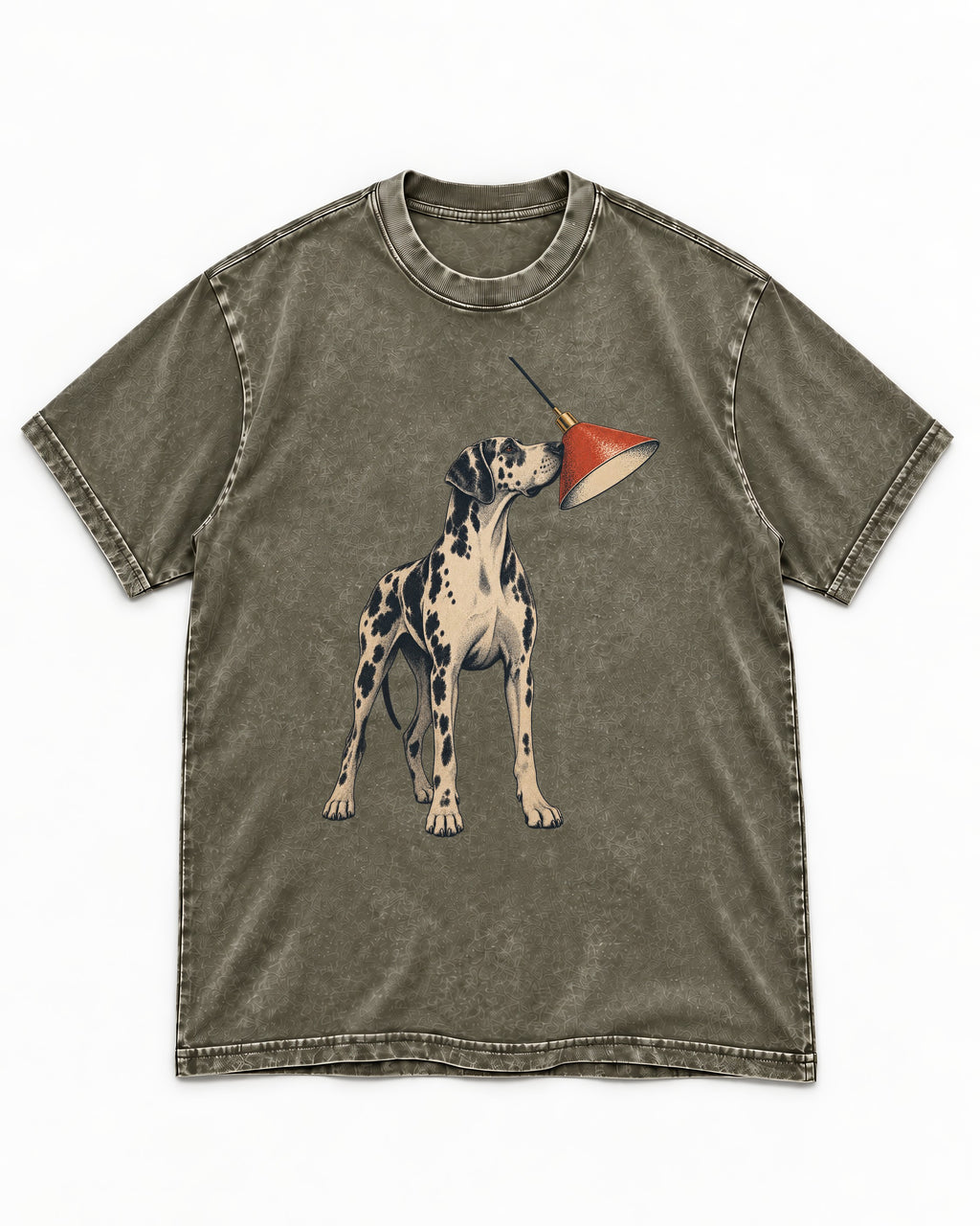 Great Dane Inspecting Hanging Lamp Graphic Washed Tee in Army Green, flat lay product photo