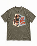 Dachshund Still Here Twice Torn Paper Graphic Washed Tee in Army Green, flat lay product photo