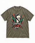 Husky Formal Chaos Only Art Deco Portrait Graphic Washed Tee in Army Green, flat lay product photo