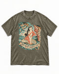 Husky Born Ready Slightly Late Renaissance Graphic Washed Tee in Army Green, flat lay product photo