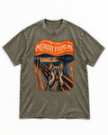 Frenchie Monday Found Me Scream Graphic 194 Washed Tee in Army Green, flat lay product photo