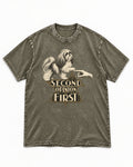 Shih Tzu Second Opinion First Art Deco Graphic Washed Tee in Army Green, flat lay product photo