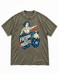 Pug Future with Pockets Space Pocket Graphic Washed Tee in Army Green, flat lay product photo