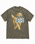 Golden Retriever Carry Light Sign Graphic Washed Tee in Army Green, flat lay product photo