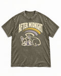 Frenchie After Midnight Sleeping Graphic Washed Tee in Army Green, flat lay product photo