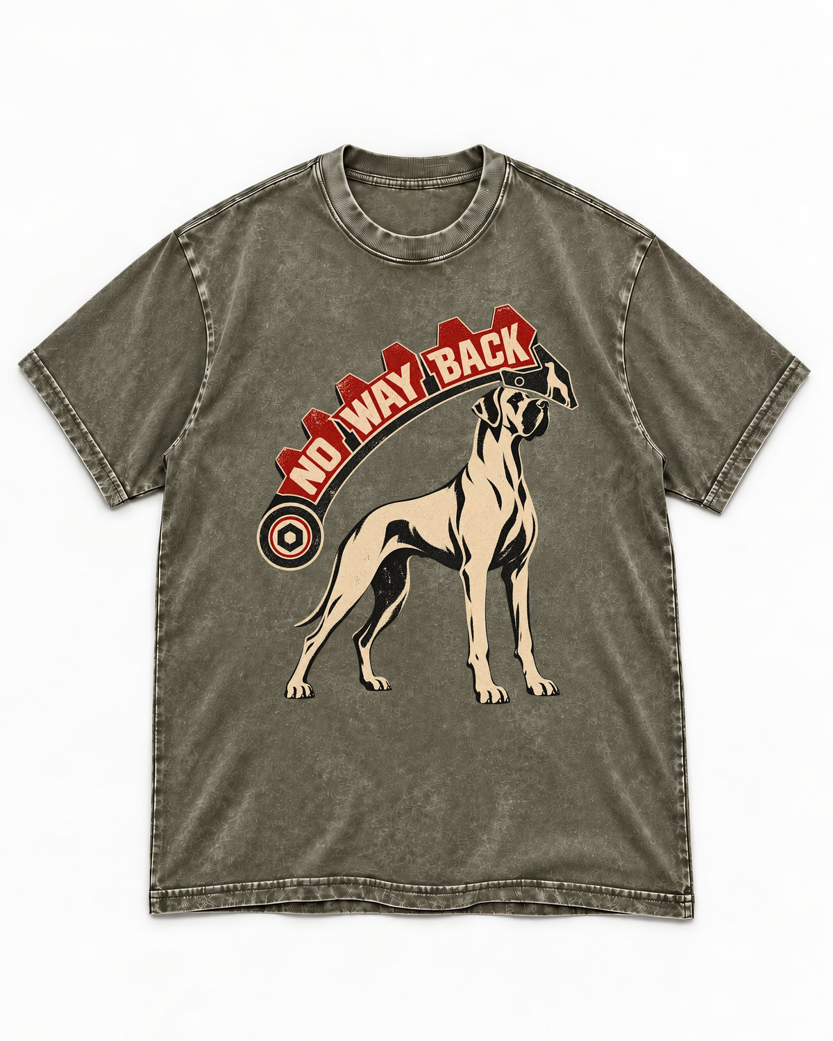 Great Dane No Way Back Arrow Graphic Washed Tee in Army Green, flat lay product photo