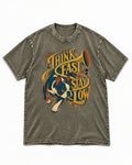 Boston Terrier Think Fast Stay Low Washed Tee in Army Green, flat lay product photo