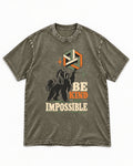 Shih Tzu Be Kind and Impossible Geometric Cube Graphic Washed Tee in Army Green, flat lay product photo
