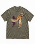 Golden Retriever Not Quite Finished Semicolon Graphic Washed Tee in Army Green, flat lay product photo