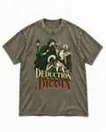 Husky Deduction Runs on Drama Detective Graphic Washed Tee in Army Green, flat lay product photo