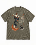 Yorkshire Terrier Logic Took the Night Off Art Deco Graphic Washed Tee in Army Green, flat lay product photo