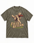 Golden Retriever Field Return Training Dummy Graphic Washed Tee in Army Green, flat lay product photo