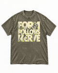 Form Follows Nerve Boxer Typography Washed Tee in Army Green, flat lay product photo